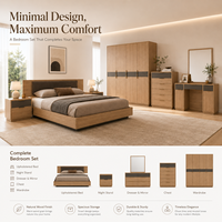 Ensemble de meubles de chambre à coucher modernes en bois, lit king-size sur mesure, armoire, table de chevet, commode, coiffeuse pour la maison, le salon et l'hôtel
