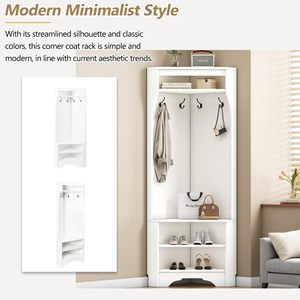 <span class=keywords><strong>Porte</strong></span>-<span class=keywords><strong>manteau</strong></span> d'entrée multifonctionnel moderne et durable en panneau de particules avec banc à chaussures et 4 crochets réglables pour salon - Product Image 3