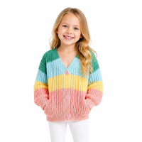 Cardigan Enfant Personnalisé en Tricot Épais à Manches Longues Col en V Chaud et Doux pour l'Automne Hiver Noël en Polyester Doux