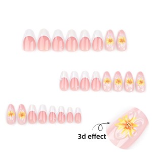 <span class=keywords><strong>Uñas</strong></span> Postizas Francesas 3D con Diseño <span class=keywords><strong>de</strong></span> Girasol, Forma <span class=keywords><strong>de</strong></span> Almendra, Base Nude con Detalles <span class=keywords><strong>de</strong></span> Perlas, <span class=keywords><strong>Uñas</strong></span> Postizas Removibles para Mujer - Product Image 2