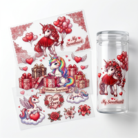 Étiquettes transparentes UV pour gobelets en verre, design tendance de dessins animés, prêtes à être expédiées, étiquettes en cristal pour gobelets à café