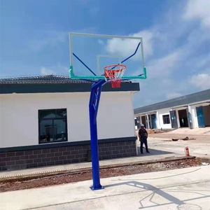 Panier de basket extérieur 3,05 m fixé au sol avec panneau arrière en verre trempé pour utilisation sur terrain - Product Image 2