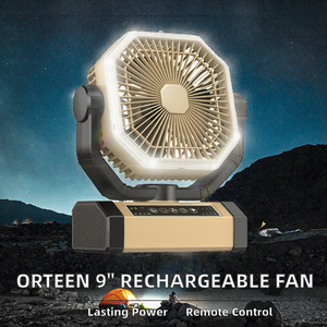 Ventilateur de camping rechargeable de 9 pouces avec lumière, télécommande, moteur DC, alimenté par batterie, ventilateur portable d'extérieur - Product Image 2