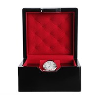 Boîte à montre simple en bois avec finition piano personnalisée, étui de luxe, intérieur en cuir/daim synthétique, emballage cadeau exclusif, logo personnalisé