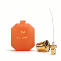 Flacon de parfum octogonal rechargeable plaqué or, flacon vide artistique en ambre orange givré, décoration de vanité spécifiquement conçu pour le bricolage