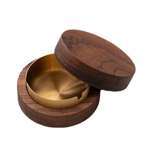Cendrier en bois de noyer et acier inoxydable 304 avec couvercle, anti-cendres volantes, pour la maison et le bureau, en bois <span class=keywords><strong>massif</strong></span> - Product Image 1