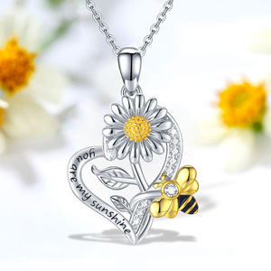 Collier en argent sterling S925 avec pendentif tournesol, cœur et <span class=keywords><strong>abeille</strong></span> pour femme, petit MOQ, vente en gros SPJ, cadeau « Tu es mon rayon de soleil » - Product Image 3