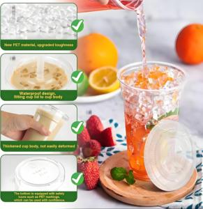 Gobelets en plastique transparent <span class=keywords><strong>à</strong></span> double paroi jetables avec logo personnalisé, calibre 98, 12 oz, 16 oz, 20 oz, pour jus, smoothies, <span class=keywords><strong>café</strong></span> glacé, avec couvercles - Product Image 2
