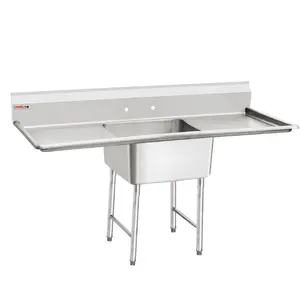 Stainless Steel Restaurant American Style Kitchen Sink Commercial Welding 3 compartments sink table with drain board Factory