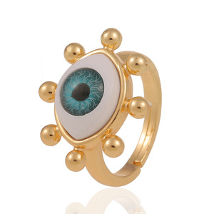 Anillo de Ojo Turco de Cerámica ODM, Anillo Ajustable con Baño de Oro y Piedras Preciosas para Mujeres y Hombres - Product Image 2