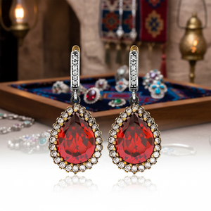 Authentic Pear Shape Garnet Stone <b>Earring</b> Silver <b>Earring</b> in Turkish Wholesale Sterling Silver Jewelry - Product Image 3