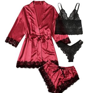 Set di indumenti da <span class=keywords><strong>notte</strong></span> traspiranti taglie forti da donna a maniche lunghe in rosa rossa <span class=keywords><strong>per</strong></span> l'estate e l'autunno - Product Image 2
