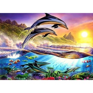 Pintura de Diamantes, Cuadrados/Redondos Completos, Animales Marinos, Delfín, Atardecer, Mundo Marino, Bordado de <span class=keywords><strong>Punto</strong></span> de <span class=keywords><strong>Cruz</strong></span> - Product Image 1