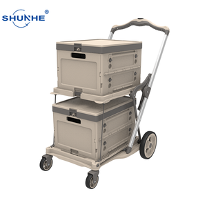 Chariot utilitaire pliable double couche de haute qualité avec deux paniers, montage facile, 4 roues, chariot à main pour le shopping et la logistique - Product Image 1