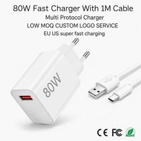 Chargeur rapide pour téléphone 80W avec câble de 1 m, kit logo personnalisé, chargeur mural multi-protocoles, charge rapide, CE FCC RoHS, vente en gros
