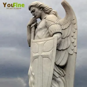 야외 정원 장식 큰 조각과 큰 날개 대리석 천사 방패 동상