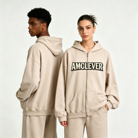 AMCLEVER Sweat à capuche zippé pour homme, style vintage, effet délavé, coupe oversize, impression DTG DTF, personnalisation OEM