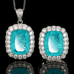 Geometric 12*16mm Cubic Zirconia <b>Ring</b> and Pendant CZ Bezel Set Copper White Gold Plated <b>Blue</b> Stone Women's Vintage Jewellery Set - Product Image 1