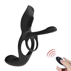 Кольцо с двойным кольцом, силиконовое многочастотное кольцо с вибрацией, дистанционное управление, зарядка, муж, жена, резонансная секс-игрушка для взрослых - Product Image 4