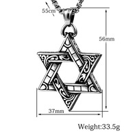 Vente en gros de colliers Amulette porte-bonheur gothique vintage pour hommes pendentif hexagramme Hip Hop en acier inoxydable collier étoile de David juif