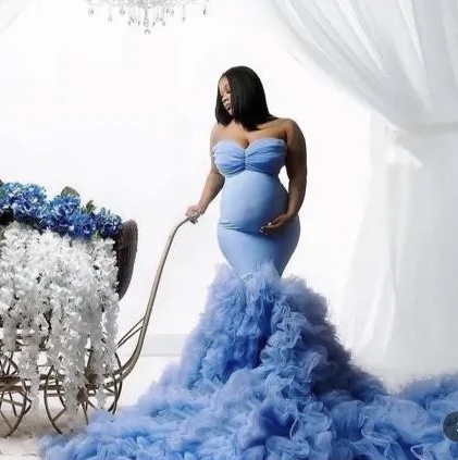 maternity evening dresses south africa Off Shoulder Tulle Mesh Maternity Dress – Baby Couture main image 1