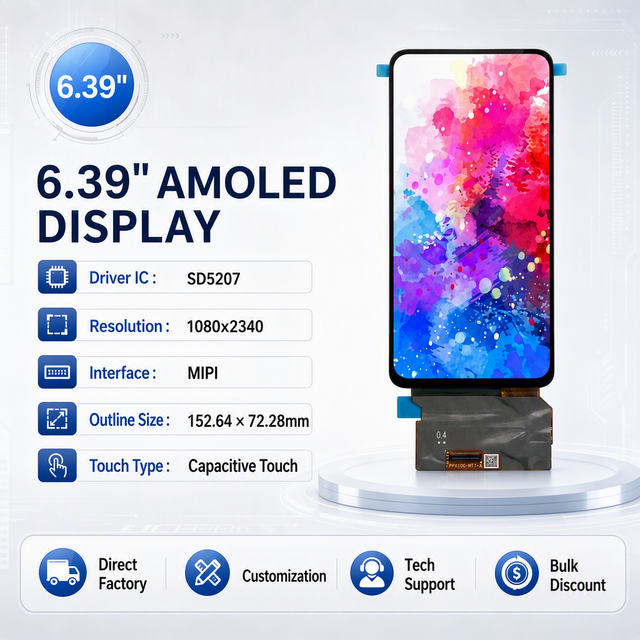 6.39 Inch AMOLED Touch Screen Digitizer Assembly SD5207 Driver IC FT3519 Touch IC MIPI 4 Lane High Resolution FHD Module