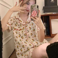 Pyjama d'été en coton à manches courtes pour femme, motif ours de dessin animé mignon, grande taille, ample, style Xiaohongshu