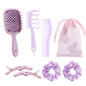 Set de peinado con peine, cepillo, pinzas y scrunchies morados, herramientas para el cuidado del cabello para mujeres y niñas - Product Image 1