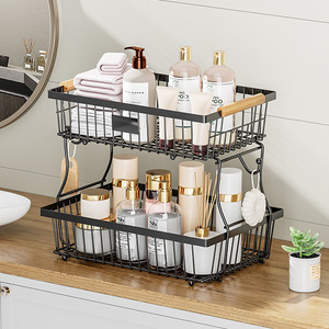 Organizador de encimera de 2 niveles con asas de madera, estante de almacenamiento, cesta de metal para frutas y verduras, soporte de almacenamiento para cocina - Product Image 5