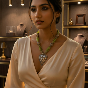 Collar con colgante de corazón y cuentas para mujer, estilo bohemio, chapado en plata antigua, cuentas de colores, joyería para fiesta, regalo - Product Image 1