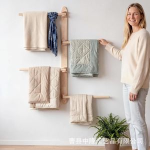 Wooden wall-mounted towel <b>rack</b>, bedroom wall-mounted scarf and <b>clothes</b> storage <b>rack</b>, solid wood rotating <b>clothes</b> <b>rack</b> - Product Image 1