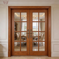 Porte intérieure double en chêne blanc style français DEMEA, aux normes européennes, avec arche en verre, isolation phonique, design moderne pour villa.