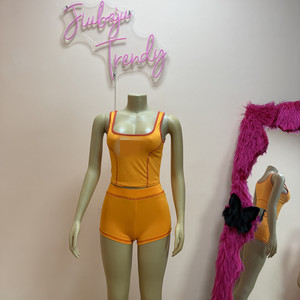Ensemble deux pièces Y2K décontracté d'été pour <span class=keywords><strong>femme</strong></span> : débardeur court à col carré imprimé lettres et short taille haute – Tenue <span class=keywords><strong>de</strong></span> sport - Product Image 6