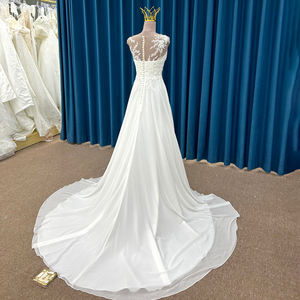 Jancember LSSM001 Robes de mariée A-ligne de mariage sans manches en dentelle modeste - Product Image 4