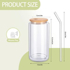 Bicchieri Moderni in Vetro da 12oz Effetto Sfera di Neve, Preforati e Trasparenti, con Coperchio in Bambù, Cannucce e Tappo in Gomma per Regali Fai da Te - Product Image 4