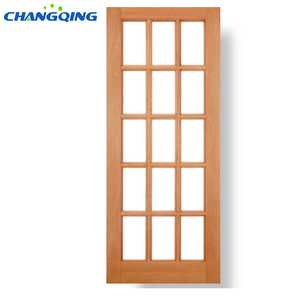 <span class=keywords><strong>Porte</strong></span> de chambre moderne en bois composite avec <span class=keywords><strong>15</strong></span> panneaux de verre et placage en noyer rouge MDF pour villa, appartement, chambre - Product Image 1