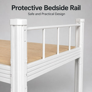 <span class=keywords><strong>Letto</strong></span> <span class=keywords><strong>Singolo</strong></span> in Metallo Larghezza 1500mm, Telaio in Acciaio Bianco con Doghe in Legno e Sponde Protettive per Camera da <span class=keywords><strong>Letto</strong></span>, Dormitorio, Appartamento - Product Image 4