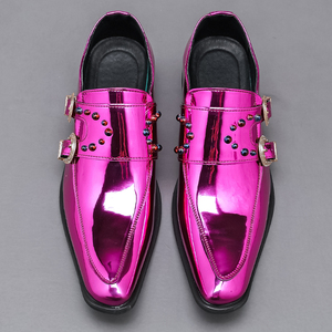 Chaussures habillées de <span class=keywords><strong>luxe</strong></span> brillantes pour hommes en cuir PU, style formel bureau et mariage, avec embout en acier, Oxford à bout pointu, chaussures de soirée à rivets - Product Image 6
