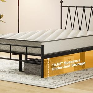 Homeiju Đôi Kích Thước Matte Giường Màu Đen Khung Heavy Duty Nền Tảng Kim Loại Thanh Nhà Thông Minh Hỗ Trợ Không Có Hộp Mùa Xuân Cần Dễ Dàng Lắp Ráp - Product Image 4
