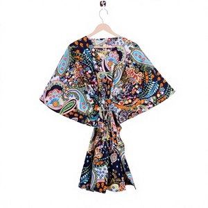 Handmade Cotton Floral Midi <b>Kaftan</b> Women Party Cover <b>Summer</b> Bohemian Regular Casual Breathable Eco-Friendly Natural Waist - Product Image 1