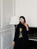 Abaya noire de luxe avec broderie florale dorée, élégante, style Dubaï, pour femmes musulmanes, vente en gros
