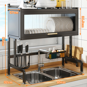 Étagère à fruits, organisateur de <span class=keywords><strong>rangement</strong></span> avec porte de placard, ensemble de planche d'égouttage, égouttoir à vaisselle en acier sur évier télescopique - Product Image 3