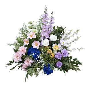 Arrangement floral réaliste de pivoines et hortensias artificiels style forêt Monet Garden pour présentation de mariage sur le sol ou en vitrine - Product Image 5