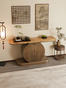 Mesa Consola de Madera Maciza Estilo Chino con Mármol, Almacenamiento Oculto Móvil para Sala de Estar, Mueble de Entrada con Diseño Creativo - Product Image 3
