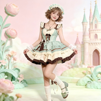 Robe Lolita JSK en dentelle à volants style demoiselle d'honneur rétro, motif chocolat menthe douce, pour femme adulte, décontractée, pour fête ou cosplay