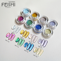 Poudre à ongles magnétique holographique effet œil de chat Feishi Luxury Platinum Sequin Shining, pigment pour nail art, longue tenue.