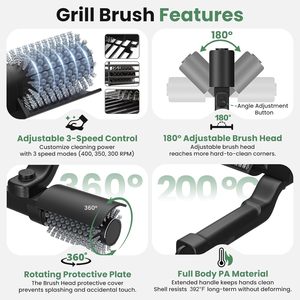 Brosse électrique puissante pour barbecue extérieur, tête de brosse automatique en acier inoxydable et nylon, nettoyeur de barbecue - Product Image 2
