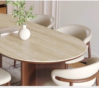 Mesa de Comedor Vintage de Alta Gama de Madera de Nogal Macizo Estilo Francés con Tapa de Pizarra, Combinación de Sillas para Restaurante, Ensamblada