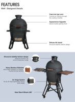 Parrilla Kamado de Carbón Auplex Premium Moderna de Cerámica con Acabado Mate, Serie Ultra, Resistente, de 18/22/27 Pulgadas, con Carrito, para Cocina al Aire Libre