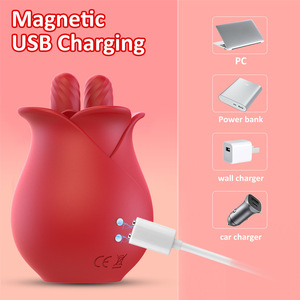 Vibrateur en forme de rose, 10 modes, léchage de la langue, succion, rechargeable, en silicone, masseur du point G, masseur des mamelons, étanche IPX7, non lubrifié - Product Image 6